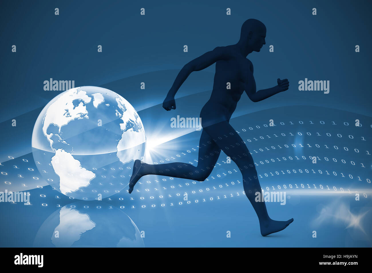 Composite image of blue character running Stock Photo