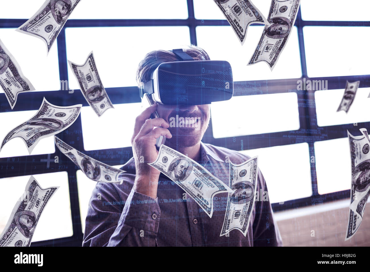 Composite image of dollars flying Stock Photo