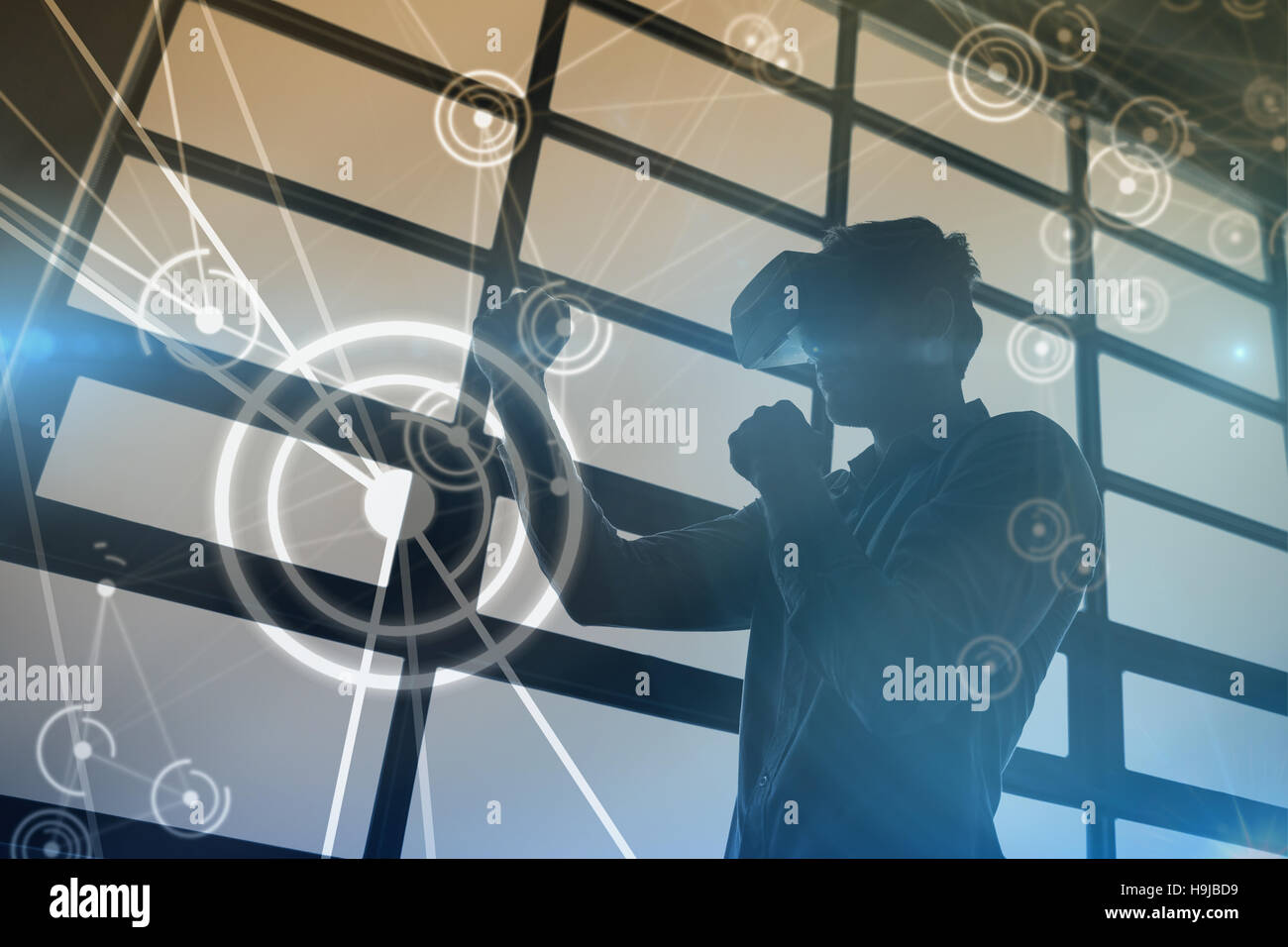 Composite image of futuristic black background with circles Stock Photo