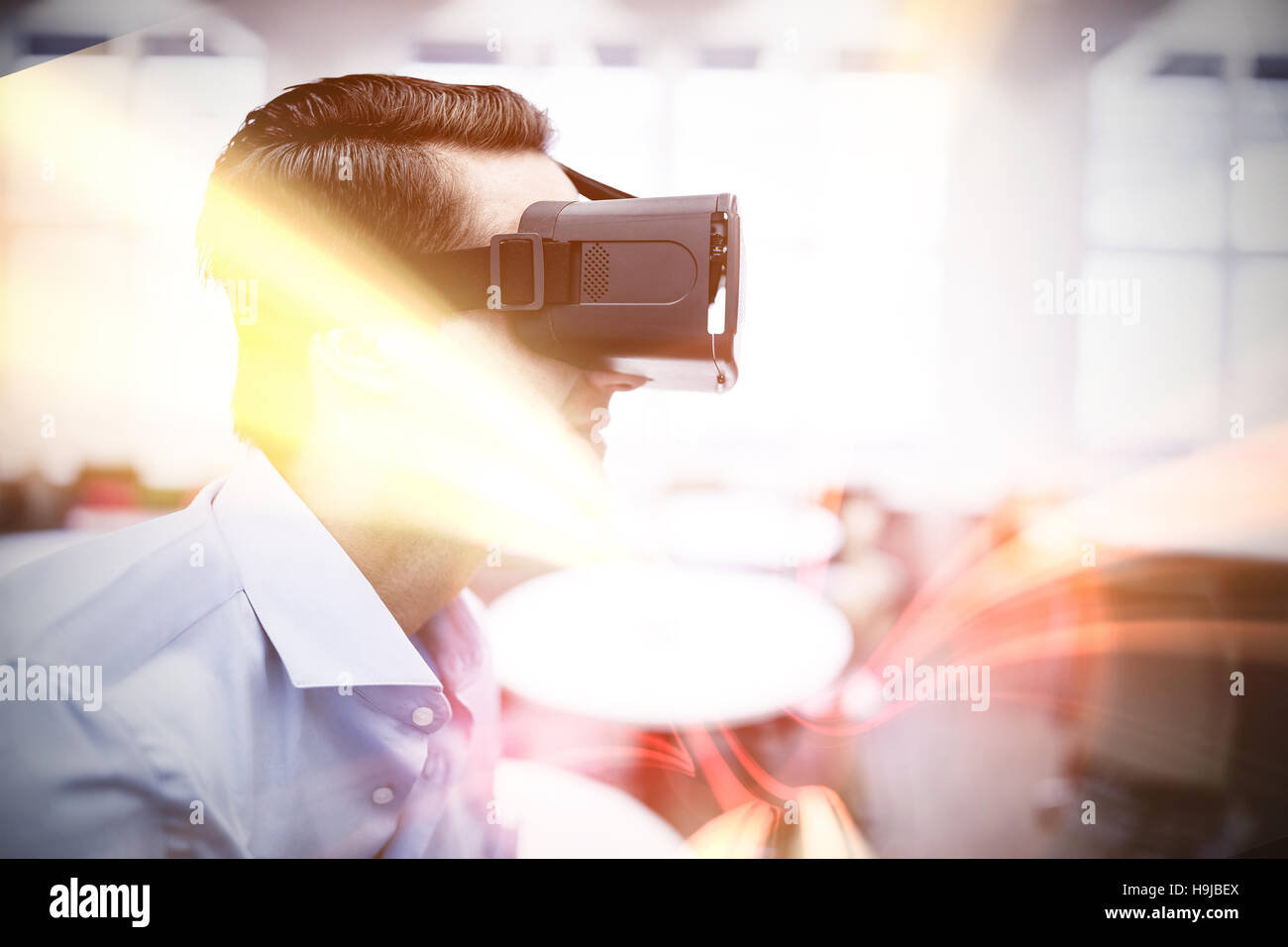 Profile view of businessman holding virtual glasses Stock Photo