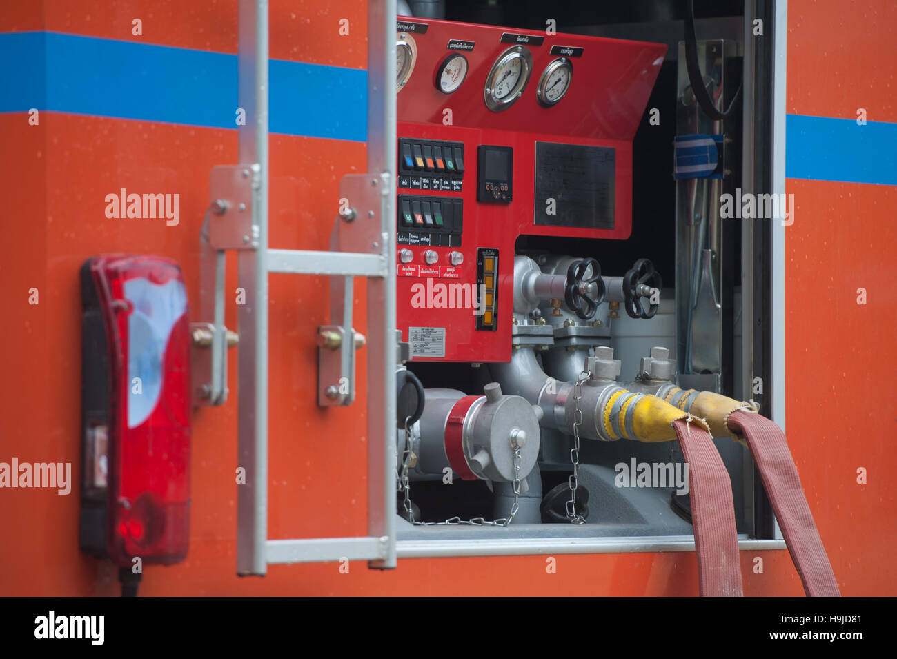 Details of rescue and firefighting truck equipment Stock Photo
