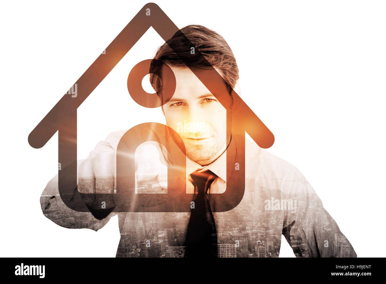 Composite image of portrait of confident businessman pointing at you Stock Photo