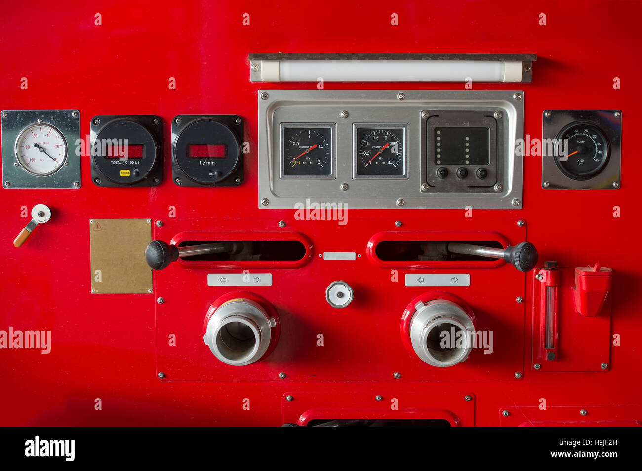 firefighter truck and tools Stock Photo Alamy