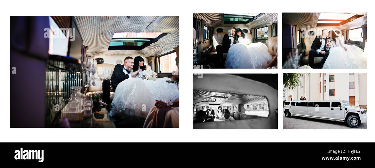 Dual pages of photo book elegance wedding couple. Wide wedding photo in ...