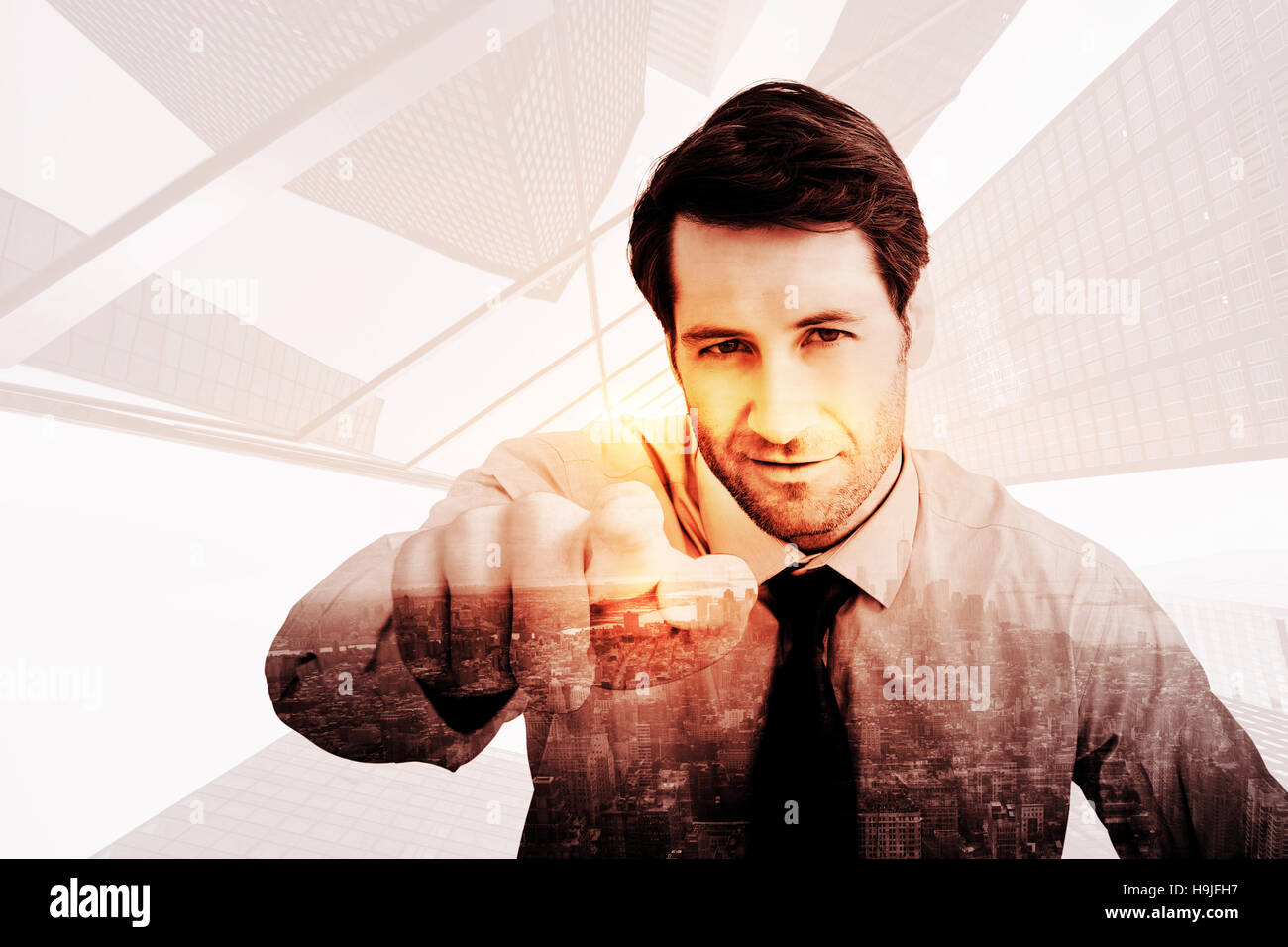 Composite image of portrait of confident businessman pointing at you Stock Photo
