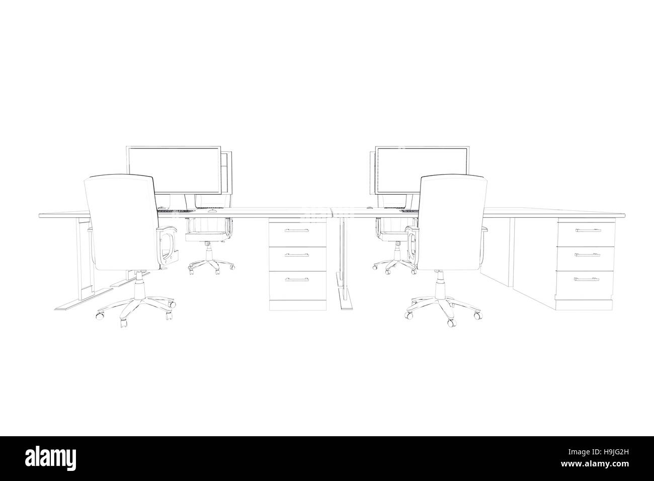 Draw of two desks Stock Photo