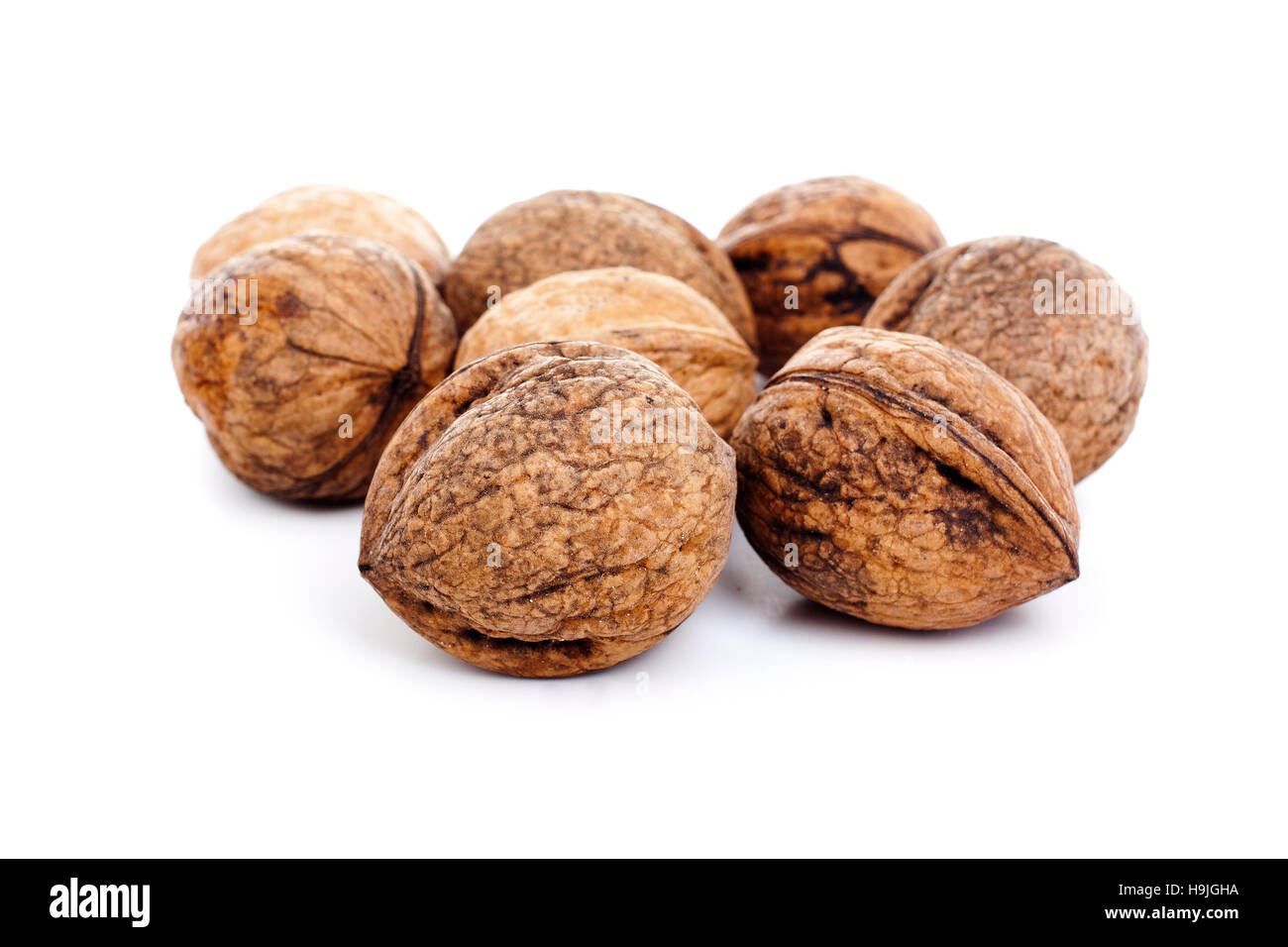 Walnuts on white background. Walnut texture. Background, brown