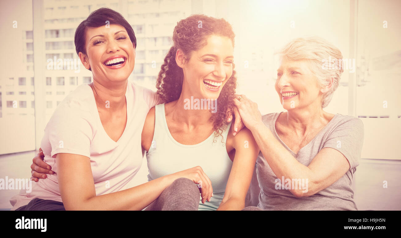 Cheerful fit women in yoga class Stock Photo