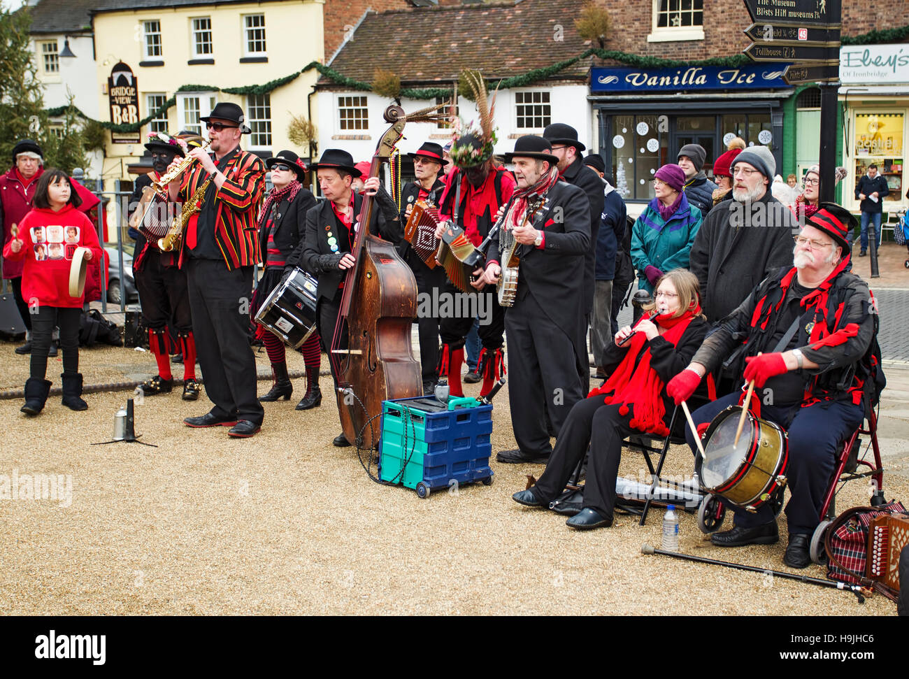 The Ironmen and Severn Guilders Morris band, Ironbridge, Telford, Shropshire, England, UK. Stock Photo