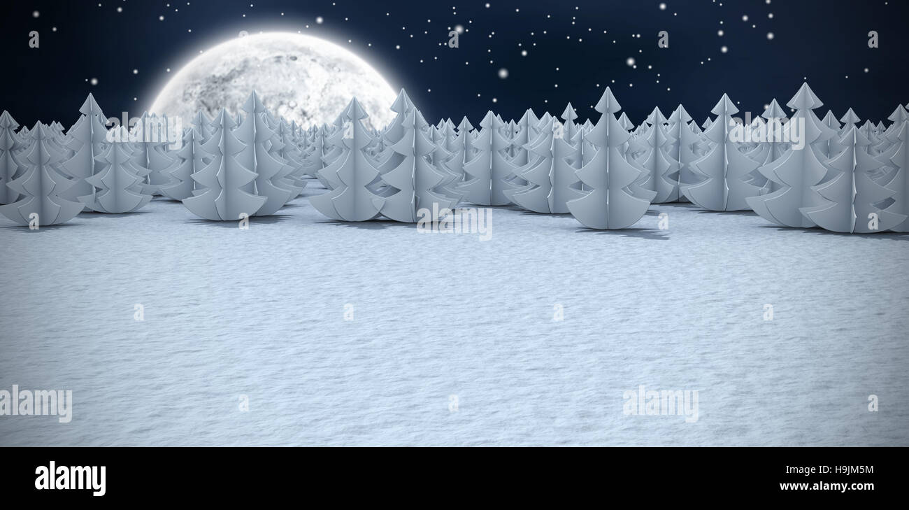 Composite image of digital generated image of christmas trees at forest Stock Photo