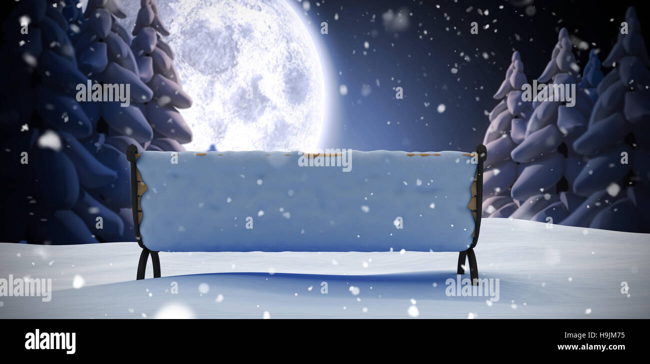 Composite image of snow covered bench Stock Photo