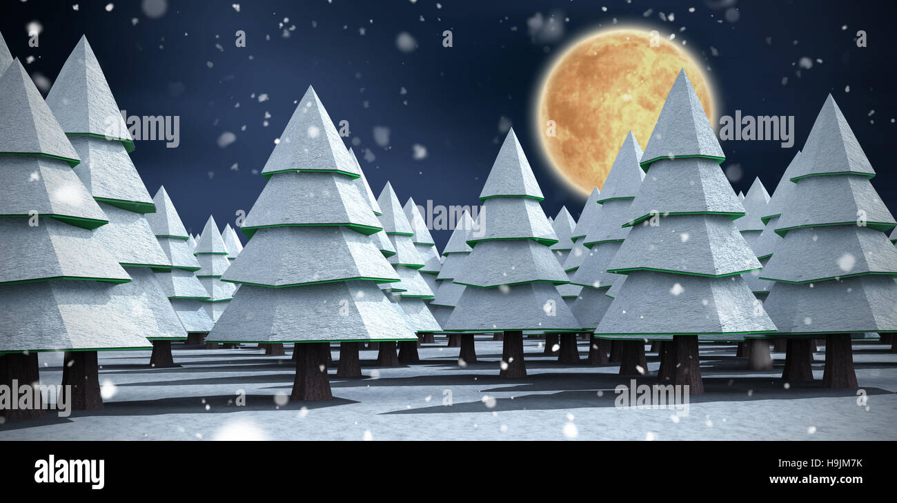 Composite image of christmas trees on snowy field Stock Photo