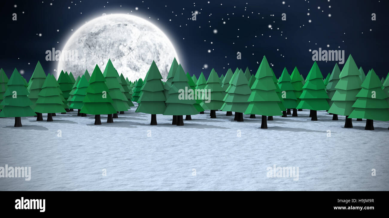 Composite image of green christmas trees at forest Stock Photo