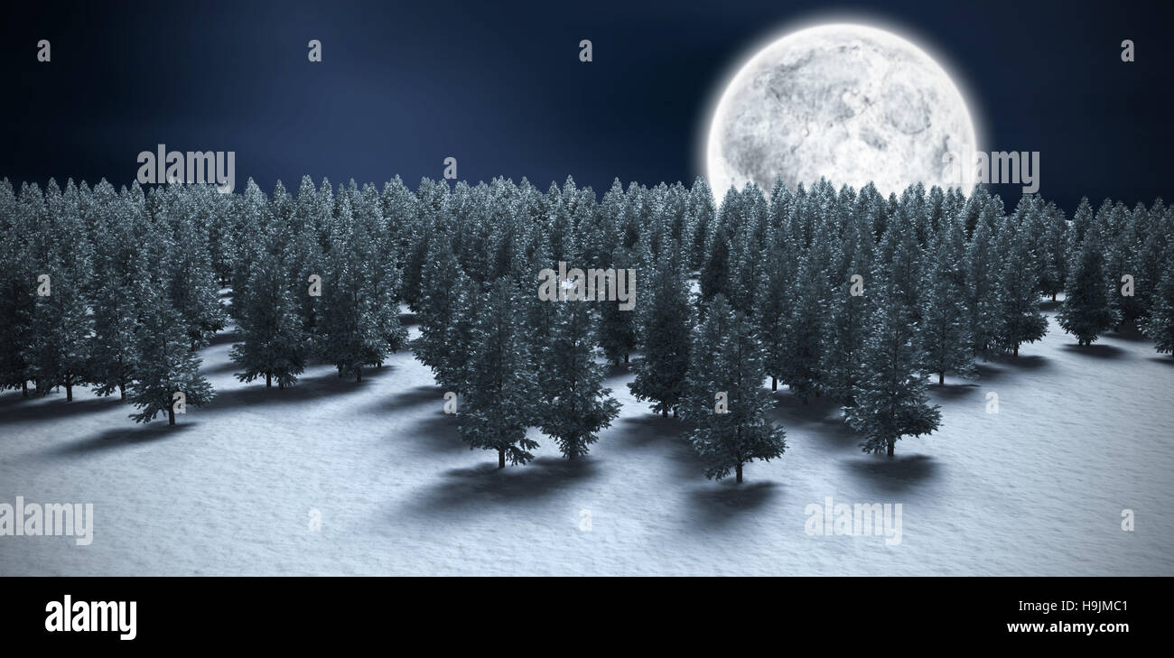 Composite image of digitally generated image of forest on snowy field during winter Stock Photo