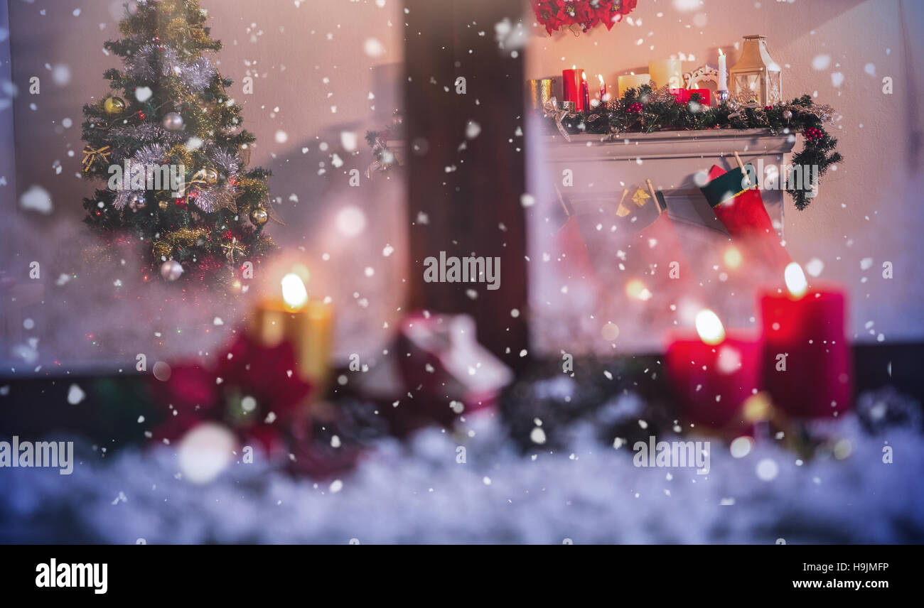 Christmas tree and christmas stocking at home Stock Photo