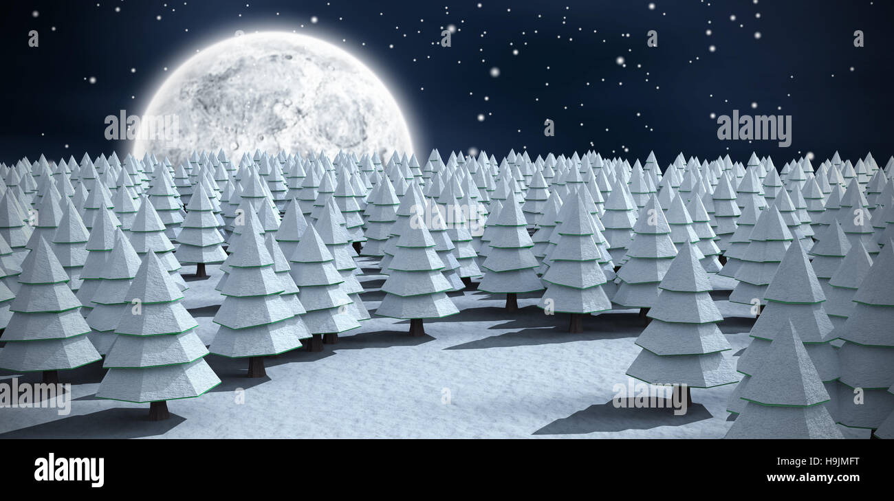 Composite image of snow covering christmas trees on field Stock Photo