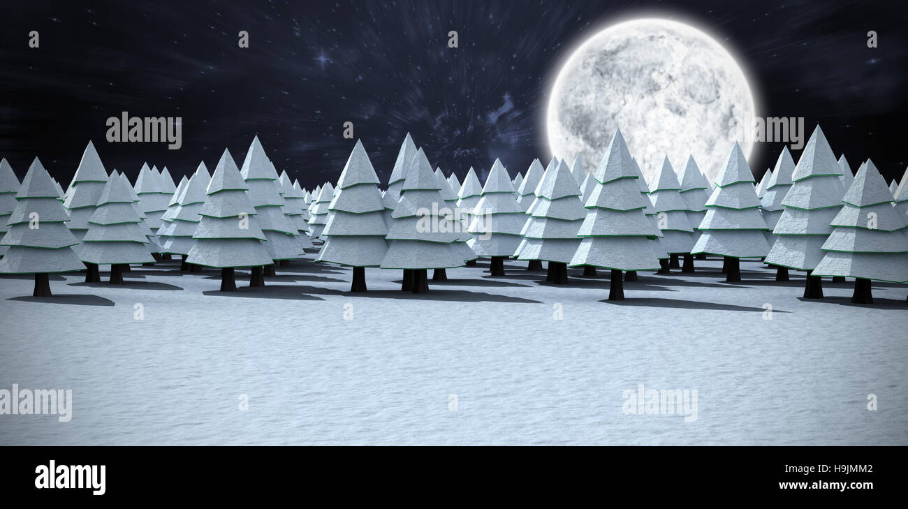 Composite image of snow covering christmas trees on field at forest Stock Photo