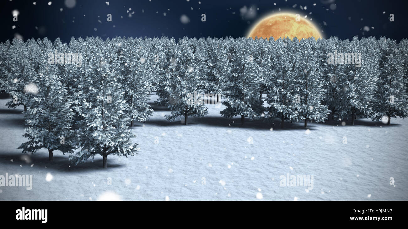 Composite image of digitally generated image of trees on snowy field Stock Photo