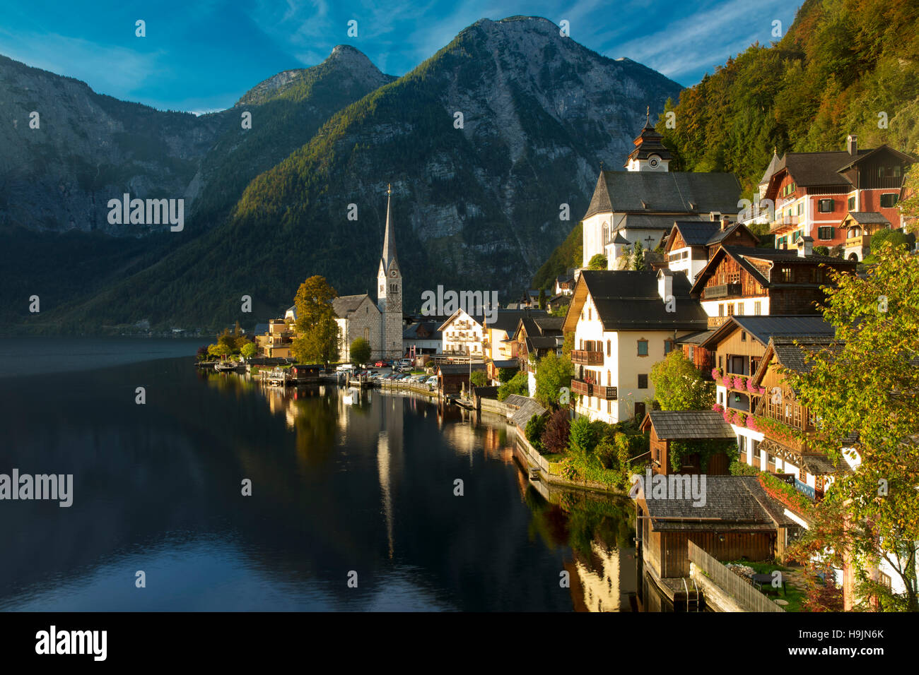 Dawn Over Town Of Hallstatt And Hallstattersee, Saltzkammergut, Austria 