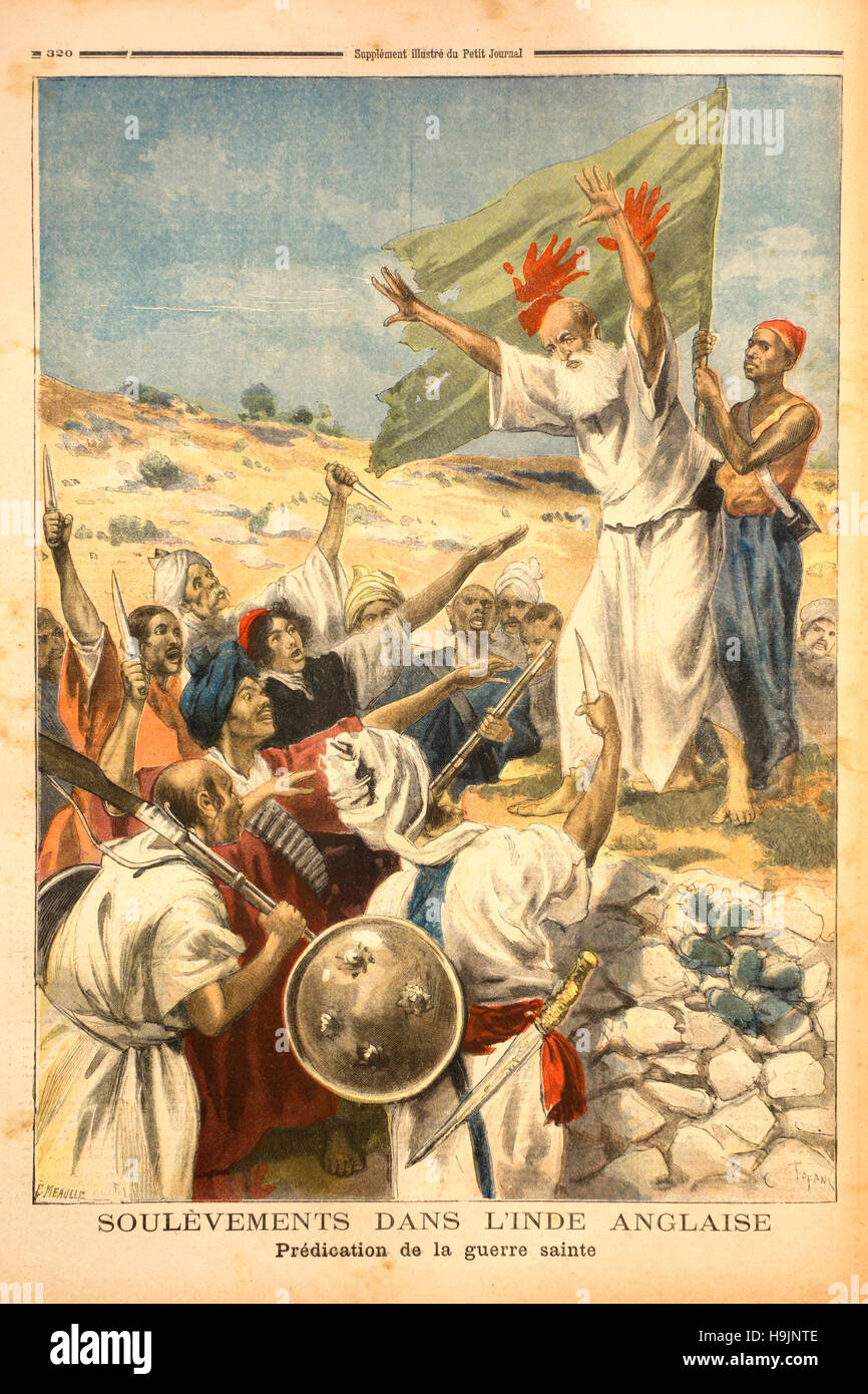 Le Petit Journal Illustrated Supplement: tribal fighters during the uprising at the North West Frontier of India, 1897 Stock Photo