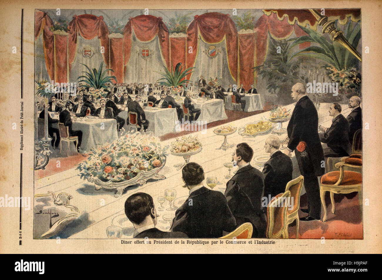 Le Petit Journal supplement 1897: Representatives of industry and commerce host a dinner with French president, Félix Faure Stock Photo