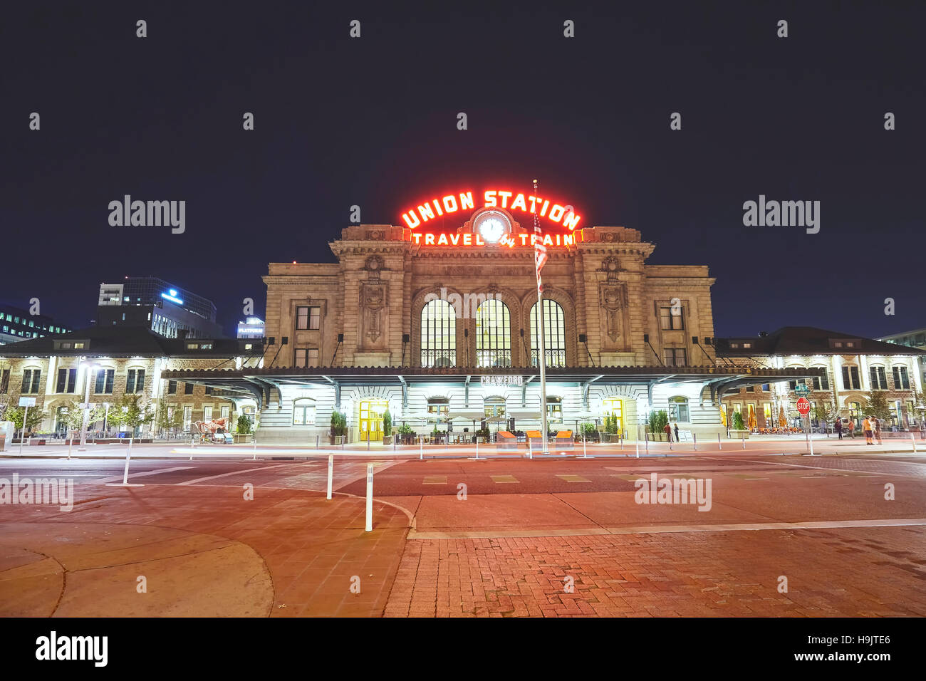 Night picture of the Denver Union Station. Stock Photo