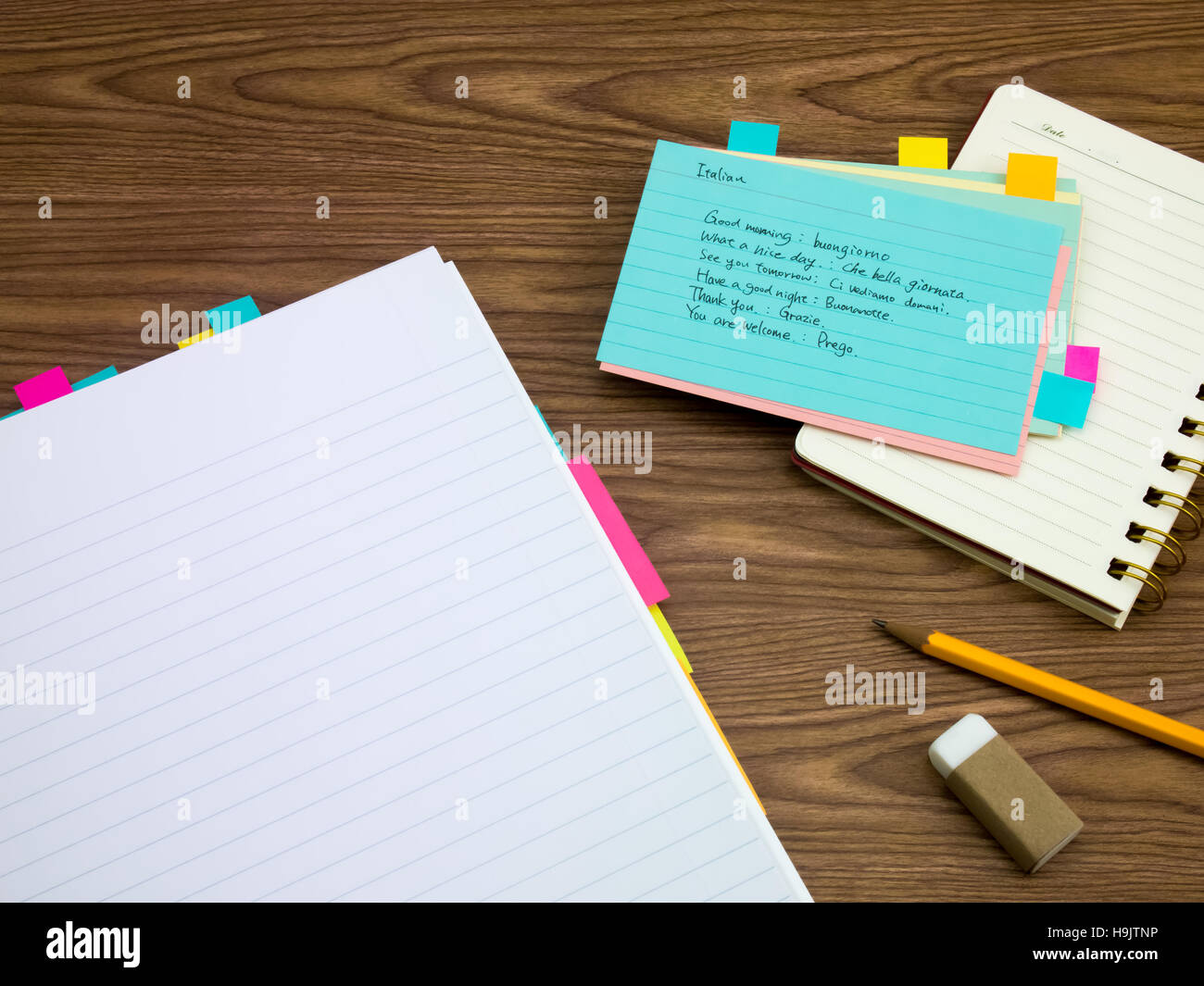 Italian; Learning New Language Writing Words on the Notebook Stock Photo Alamy