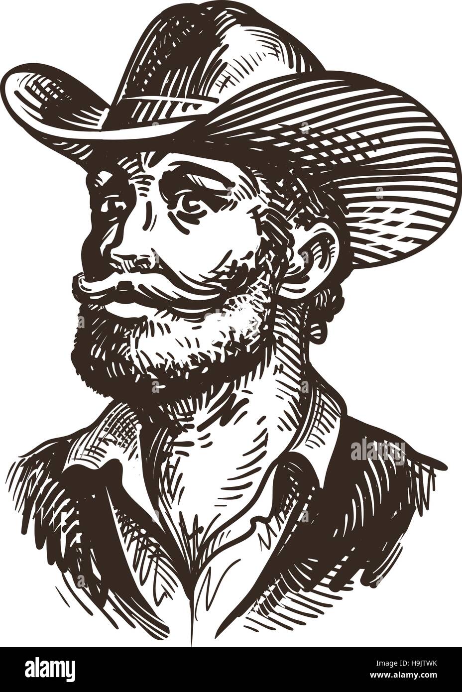 Cowboy, rancher or farmer. Hand drawn sketch vector illustration Stock Vector