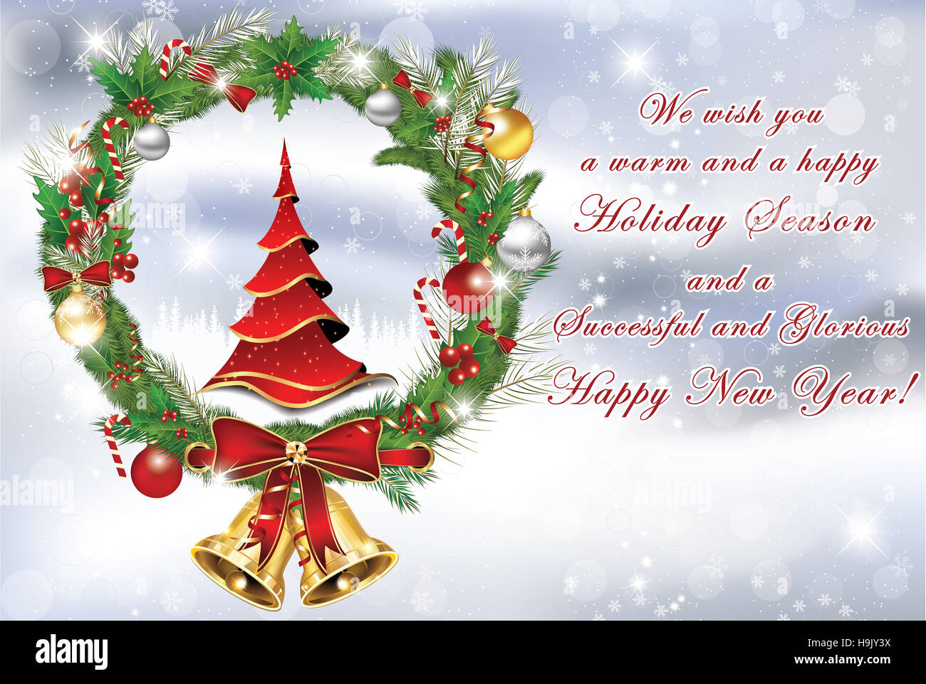 Business Christmas and New Year greeting card with Christmas tree ...