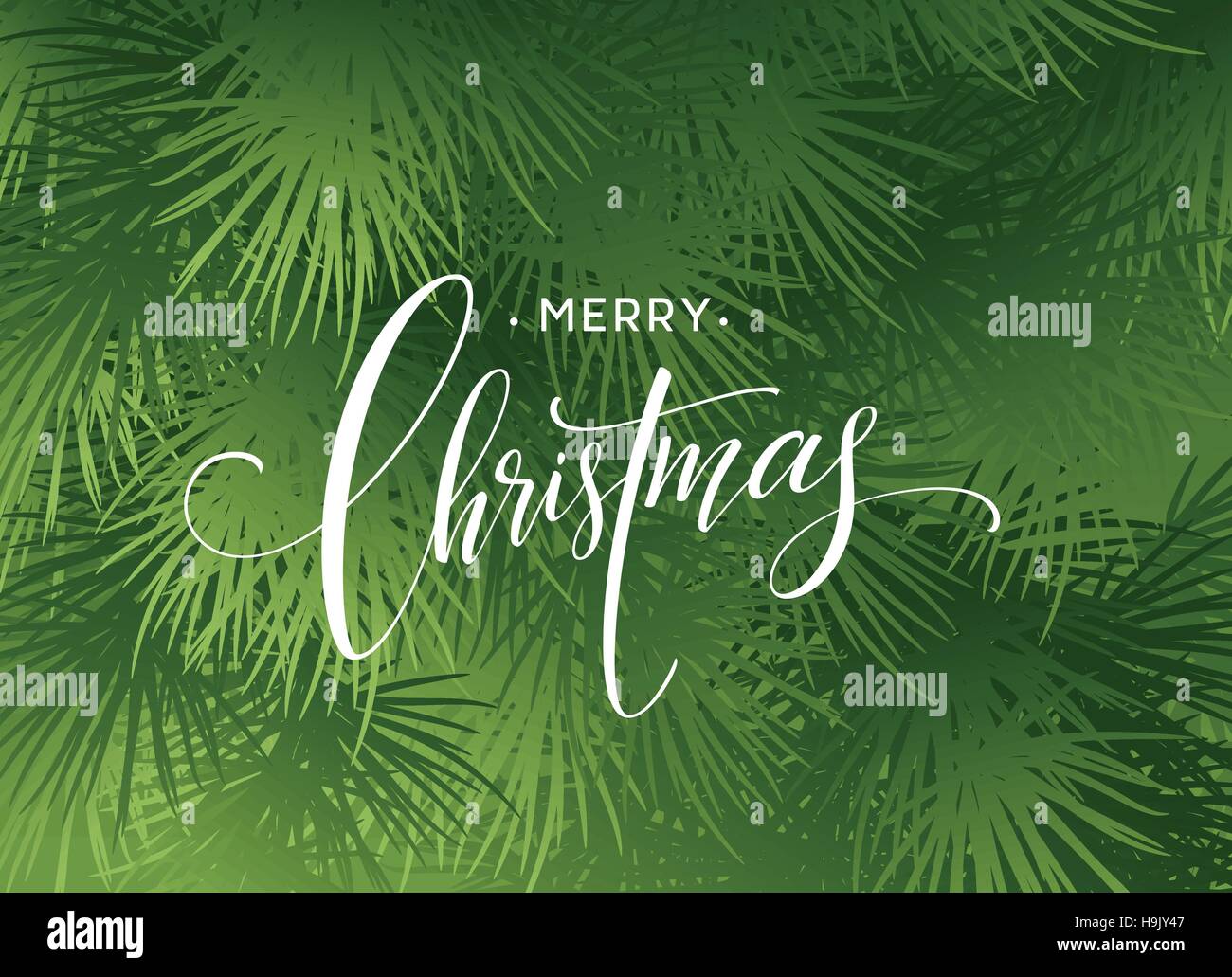 Christmas Tree Branches Border with handwriting Lettering. Vector