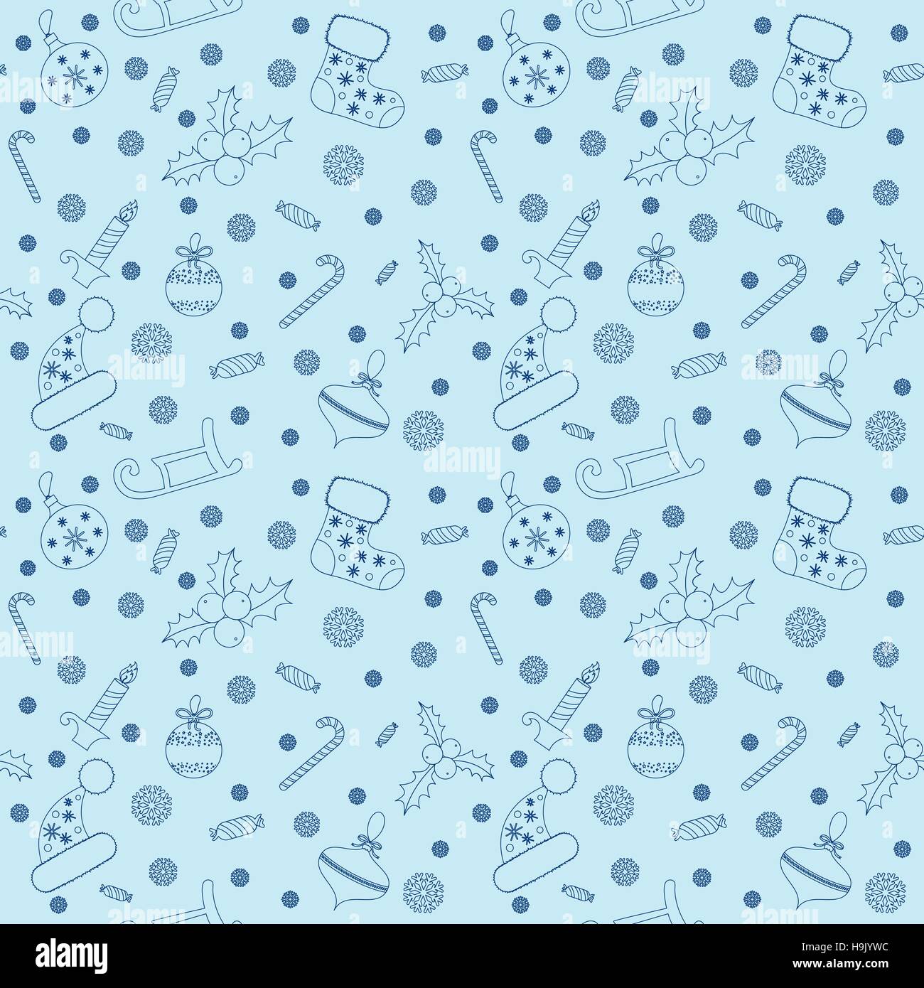 Christmas seamless pattern with balls, snowflakes, holly berry. Stock Vector