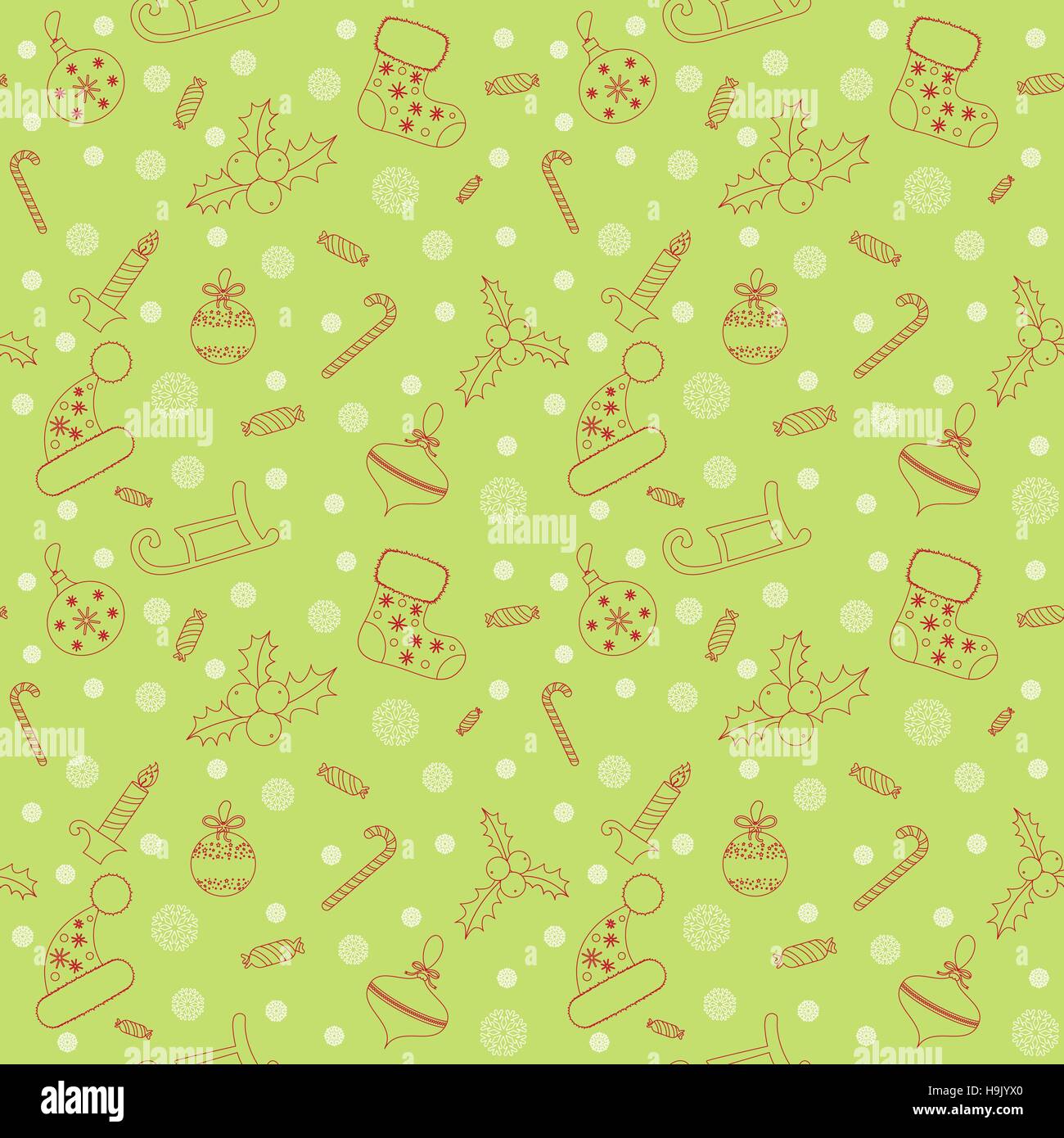 Christmas seamless pattern with balls, snowflakes, holly berry. Stock Vector