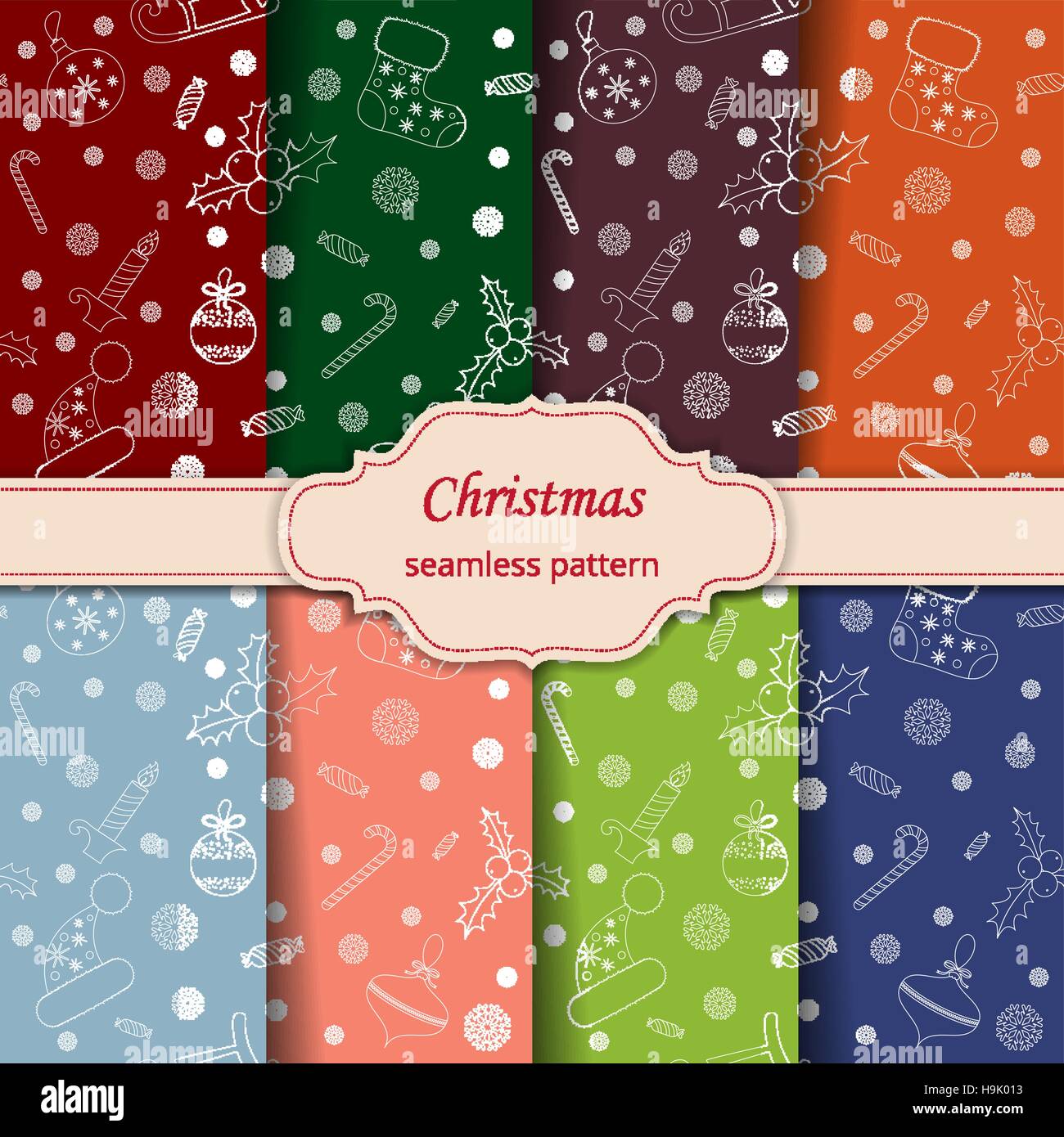 Christmas seamless pattern with balls, snowflakes, holly berry. Stock Vector