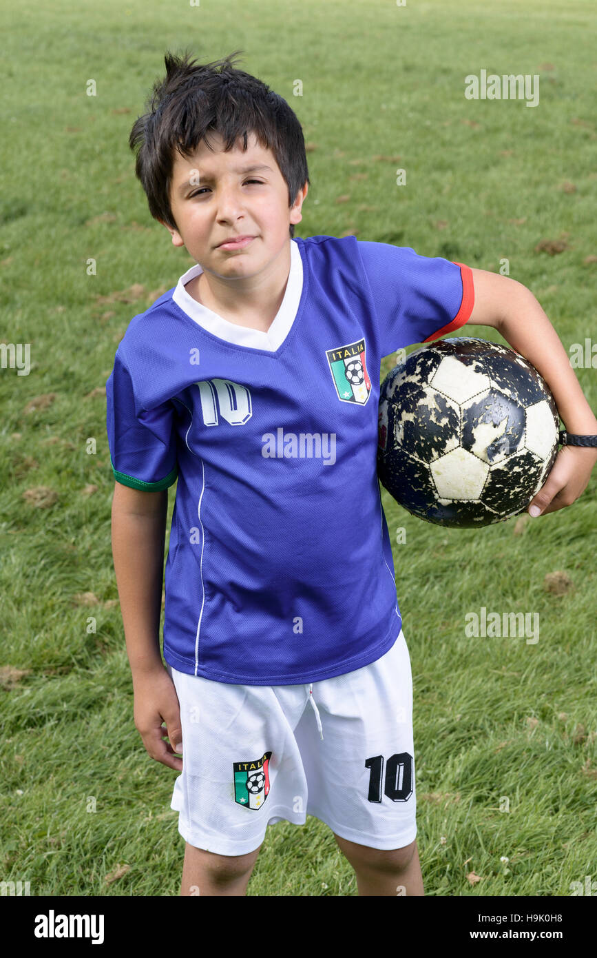 Boy in Italian football kit Stock Photo