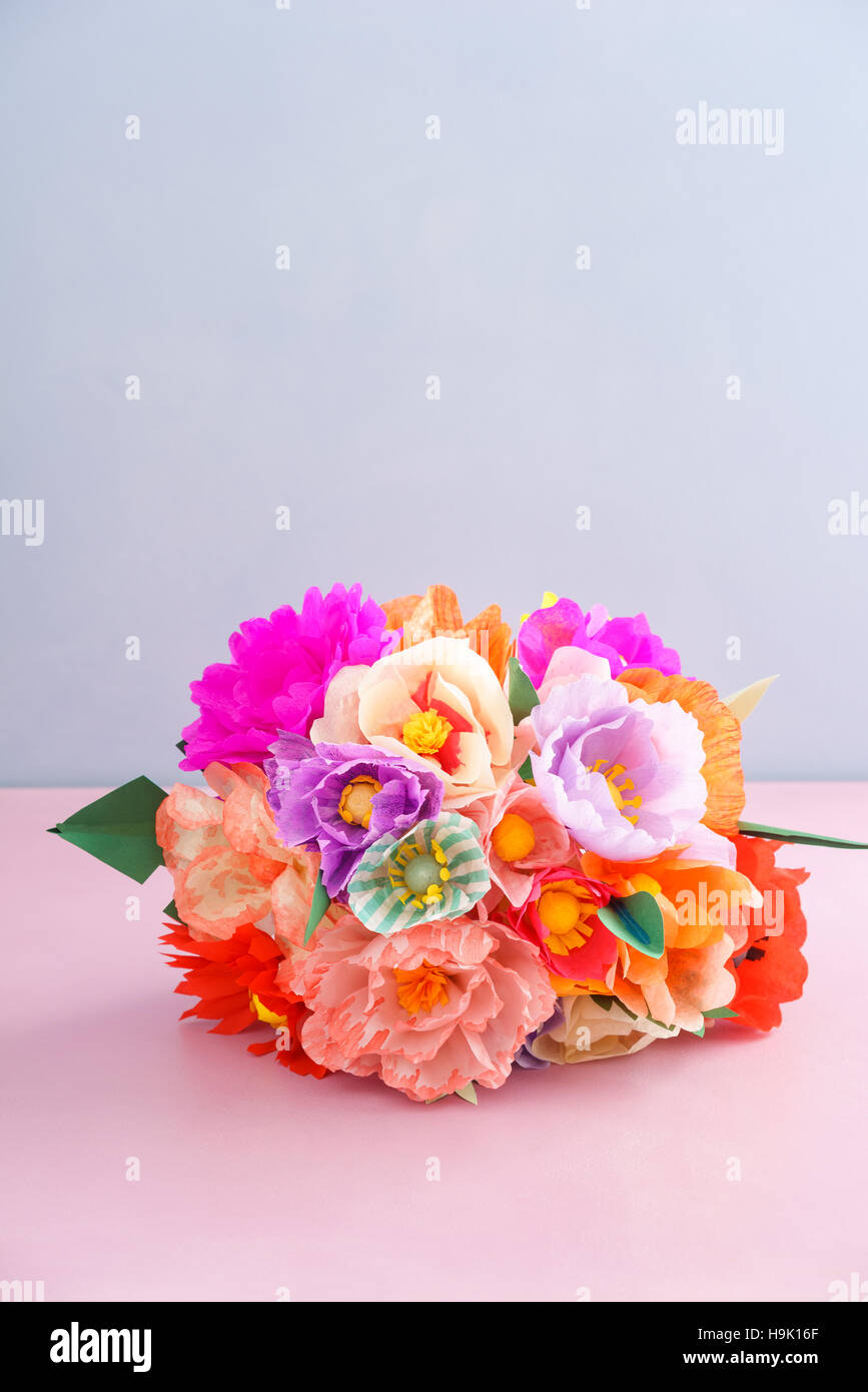 Bouquet Of Handmade Paper Flowers In Tissue Paper Stock Photo