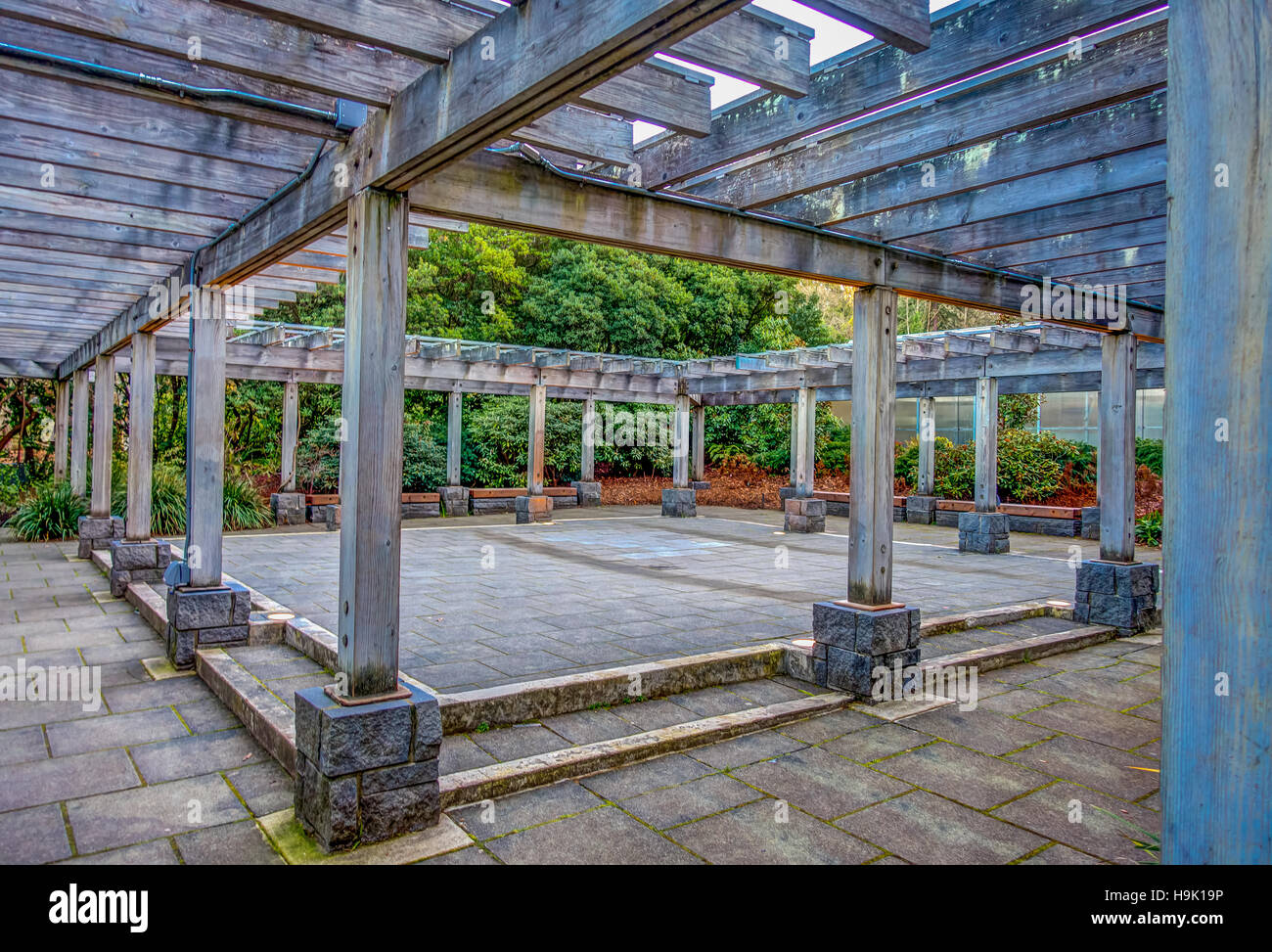 HDR image of a courtyard in Seattle, Washington. Stock Photo