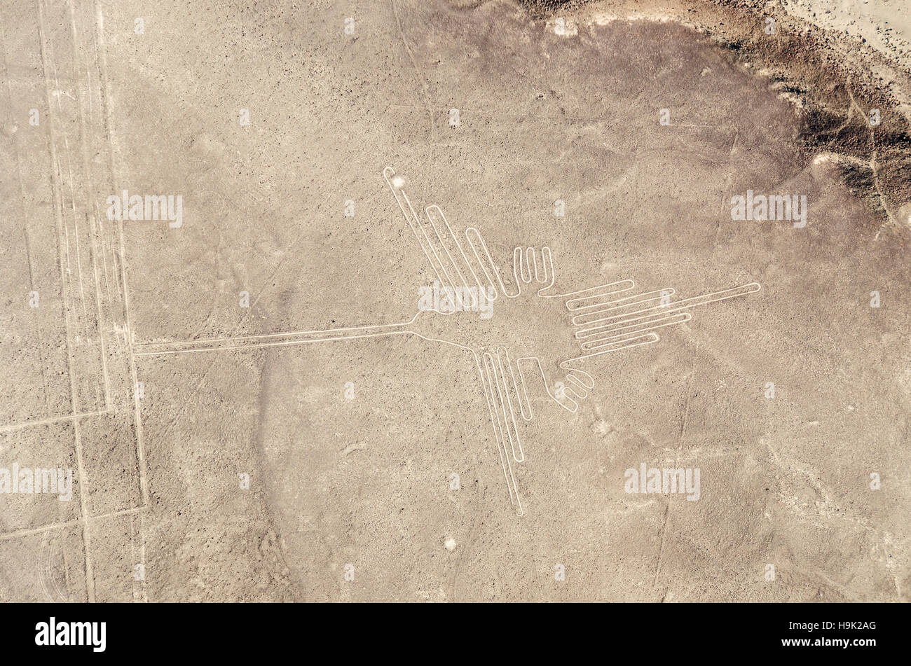 Peru, Nazca, Aerial view of geoglyphs of Nazca and Palpa, UNESCO World Heritage Stock Photo