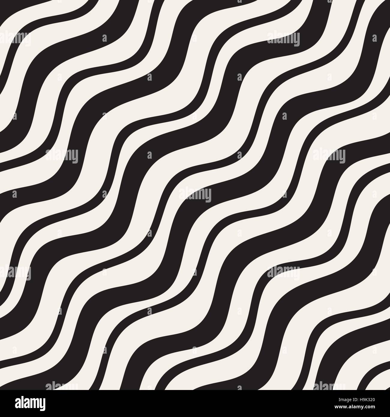 Vector Seamless Black and White Hand Drawn Diagonal Wavy Lines Pattern ...