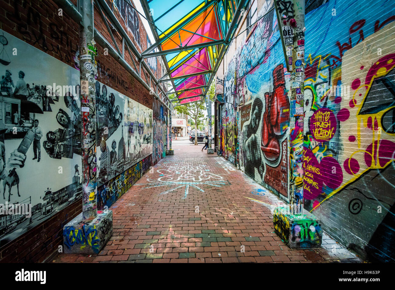 Graffiti Alley, at Central Square, in Cambridge, Massachusetts Stock