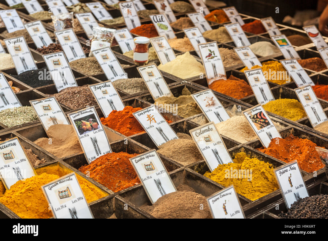 Herbs and spices on sale at a french market Stock Photo Alamy