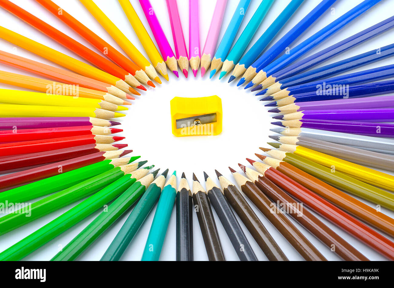 Color Pencils and Sharpeners. Stock Photo
