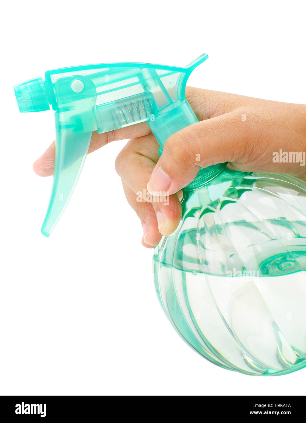 Female hand with sprayer isolated on white Stock Photo