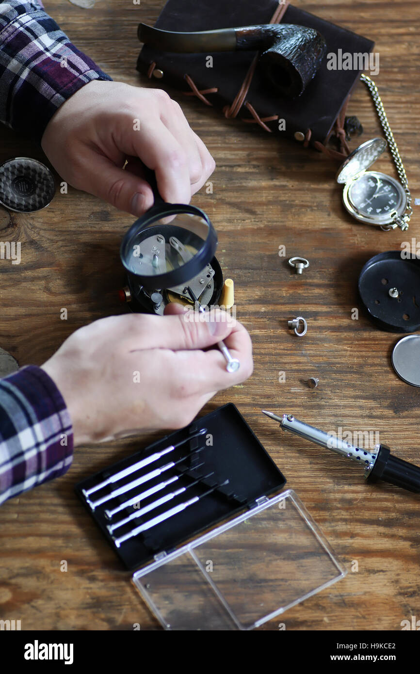 watch clock repair Stock Photo Alamy
