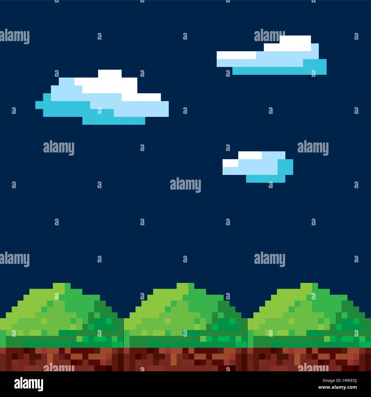 Premium Vector  Pixel art night city with landscape, sky, clouds, city  silhouette, stars and moon. vector