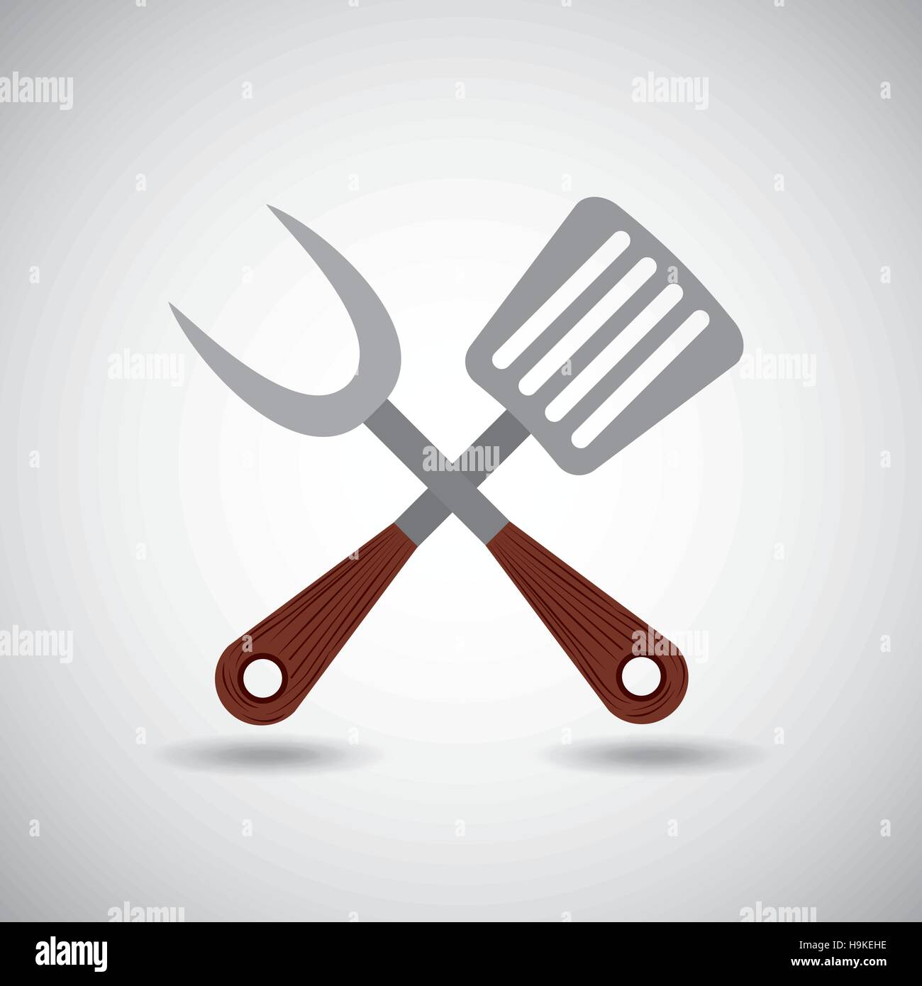 crossed fork and metal spatula icon. barbecue and grill utensils over ...