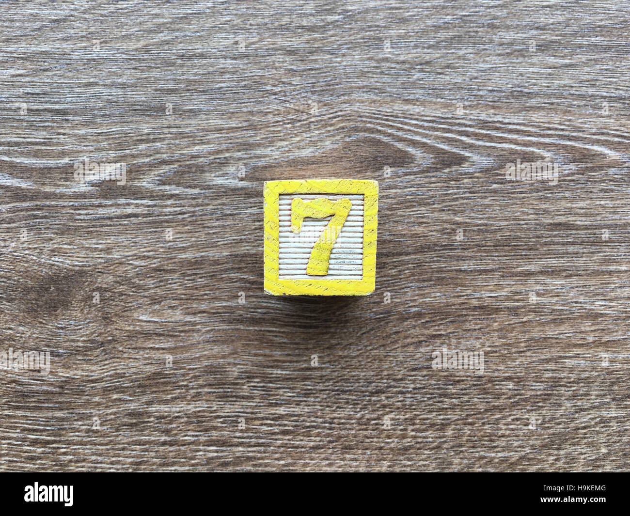 Wood Cube or Block with the number 7 Stock Photo