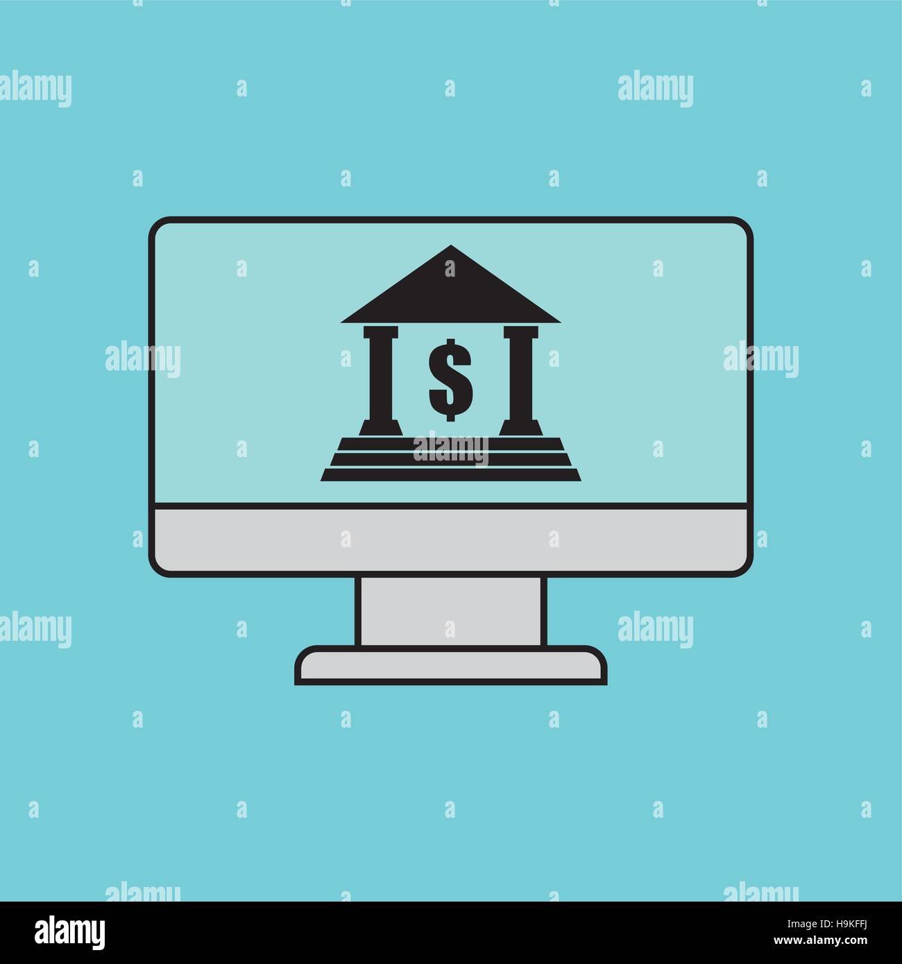 bank icon on computer screen over blue background. vector illustration ...