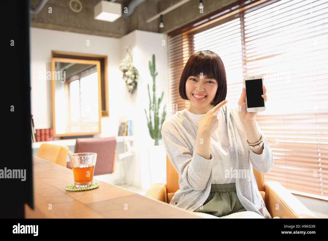 Young Japanese woman at a hair salon Stock Photo