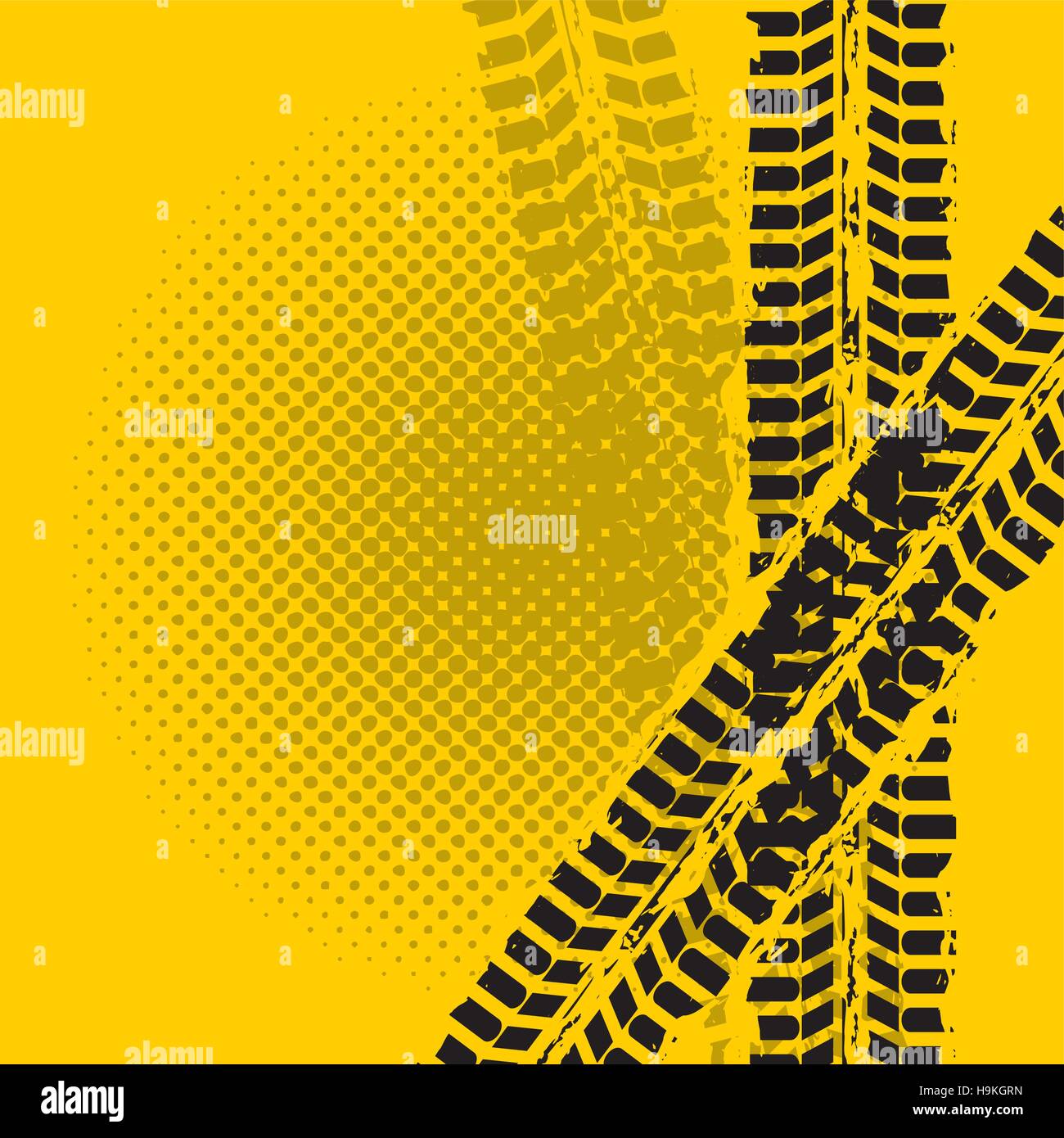black wheel prints in yellow background. vector illustration Stock ...