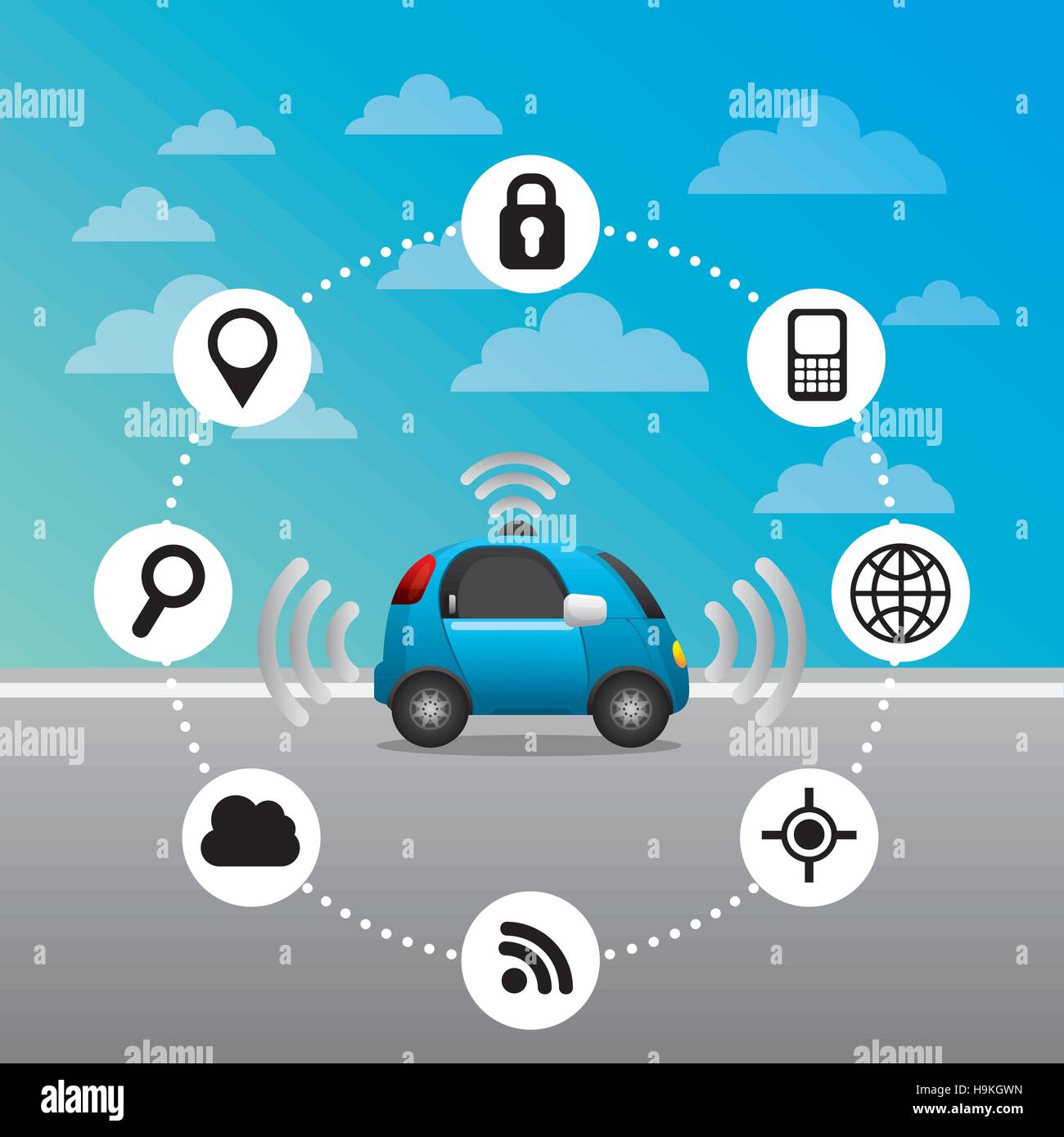 autonomous car vehicle with navigation icons around. ecology, smart and ...